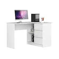 akord bureau d'angle avec 2 étagères et 3 tiroirs | table avec meuble de rangement intégré et modulable | l124 x h77 x p85 | fourniture bureau | couleur blanc