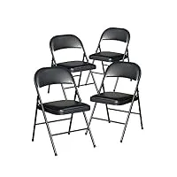 kaihaowin lot de 4 chaises pliantes, chaise pliante rembourree avec structure métallique stable, chaise pliante peu encombrante convient pour le salon, la salle à manger, le bureau, noir
