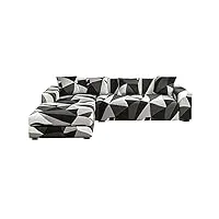 shanna housse canapé d'angle en forme de l, extensibles housse polyester housses, 3+3 places composition +4 pcs ​couvre oreillers (géométrie noir et blanc)