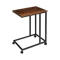 tectake 800924 table d'appoint à roulettes table basse avec plateau amovible style industriel bout de canapé (bois foncé style industriel)