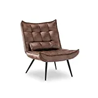 mcombo 4779-1 fauteuil de relaxation moderne pour salon avec coussin de taille rétro vintage fauteuil de lecture fauteuil de salon fauteuil rembourré sans tabouret en microfibre marron