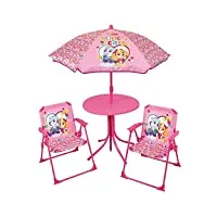fun house 713475 pat'patrouille stella everest salon de jardin pour enfant avec une table h.46 x Ø46 cm, deux chaises h.53 x l.38,5 x p.37,5 cm et un parasol h.125 x Ø 100 cm rose