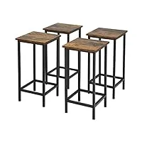giantex lot de 4 tabourets de bar industriel en bois avec repose-pied, cadre en fer, hauteur assise 62 cm, pour cuisine,salon,café,bistrot(30x30x62cm)