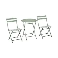 outsunny salon de jardin 2 personnes - ensemble table bistrot jardin pliable - ronde Ø 60 cm avec 2 chaises pliantes - métal thermolaqué vert