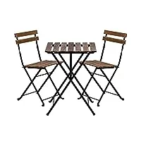 stilista ensemble bistrot 3 pièces en acacia et métal 1x table + 2x chaise, pliable