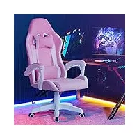 lemroe chaises professionnelles de jeu vidéo en simili cuir avec dossier haut et repose-pieds pivotant à 360 degrés pour la maison ou le bureau (rose)