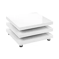 stilista table basse 360° plateaux pivotants, design cube, différentes tailles et couleurs, 73 x 73 cm blanc brillant