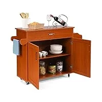 giantex desserte de cuisine sur roulettes avec 90x40 cm plan de travail, chariot de cuisine de rangement avec grand tiroir et planche à Épice, orange