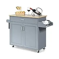 giantex desserte de cuisine sur roulettes avec 90x40 cm plan de travail, chariot de cuisine de rangement avec grand tiroir et planche à Épice, gris