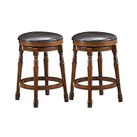 costway lot de 2 tabourets de bar, chaise de bar pivotant à 360° en bois avec siège rembourré, repose-pieds, cuir pu souple et cadre en bois d'hévéa naturel, style rétro, 42 x 42 x 60 cm, noyer