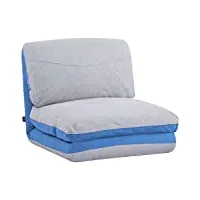 homcom chauffeuse - matelas d'appoint pliant - fauteuil convertible - inclinaison dossier réglable 5 positions - tissu polyester aspect lin gris clair bleu
