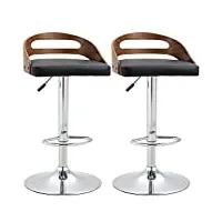 homcom lot de 2 tabourets de bar design contemporain hauteur d'assise réglable pivotant 360° revêtement synthétique noir dossier ajouré aspect bois