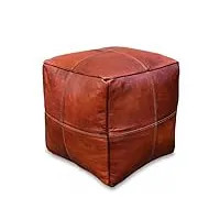 see the good pouf carré moderne en cuir véritable fait main - vendu rembourré - coussin de sol, ottoman, repose-pieds (marron miel)