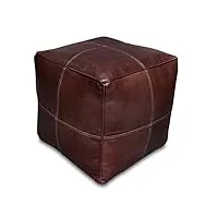 see the good pouf carré moderne en cuir véritable fait main - vendu rembourré - coussin de sol, ottoman, repose-pieds (marron)