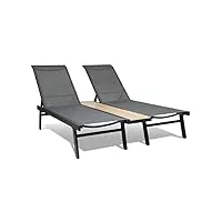 blumfeldt chaise longue, transat avec dossiers réglables, chaise longue de jardin avec cadre en aluminium, lounger avec housses imperméables, pour 2 personnes, type : pompei, noir