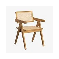 sklum chaise de salle à manger avec accoudoirs en bois de frêne et rotin style lali bois naturel