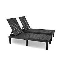 yitahome chaise longue d'extérieur avec dossier réglable, montage facile et léger, chaise longue étanche au bord de la piscine avec capacité de 113 kg, lot de 2, noir