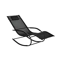 outsunny chaise longue à bascule rocking chair ergonomique avec tétière accoudoirs métal galvanisé textilène dim. 63l x 160p x 88h cm noir