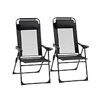 outsunny lot de 2 chaises de jardin set basic de 2 chaises pliantes chaise de camping chaise de balcon accoudoir dossier réglable en 5 positions oreiller amovible fourni tissu oxford textilène noir