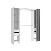 pegane armoire dressing extensible avec rideau + 4 tiroirs coloris blanc - longueur 100-180 x hauteur 203 x profondeur 50 cm