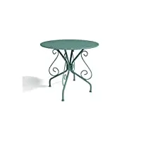 vente-unique - table de jardin d.80 cm en métal façon fer forgé - vert amande - guermantes de mylia