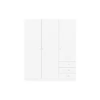 oggi enna - armoire 3 portes avec tiroirs - pratique et solide - pour différentes pièces - blanc - 175 x 146 cm (h x l)
