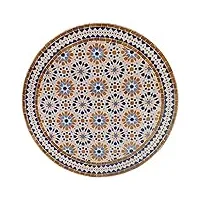 casa moro table mosaïque d90 cm ankabut marron ronde avec cadre en fer forgé h 73 cm | artisanat de marrakech | table de jardin méditerranéenne table de balcon | mt2142