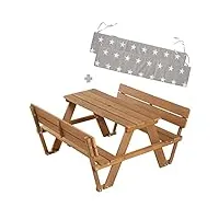 roba table pique-nique enfants outdoor + avec dossier - bois massif + coussins - table d'extérieur 4 places - marron