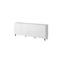 bim furniture commode pafos 200 cm avec façade fraisée en mdf 4 portes - buffet haut avec étagères ouvertes - blanc