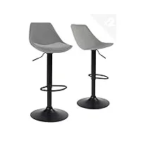 kayelles lot de 2 tabourets de bar moderne – chaises de bar réglables cuisine - sono (velours gris clair)