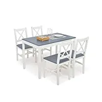 mondeer ensemble table et 4 chaises, table de salle à manger massif pin bois style classique pour cuisine salon maison, 108 x 65 x 73 cm, bleu
