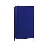 vidaxl garde-robe armoire à vêtements organisateur armoire de rangement chambre à coucher maison intérieur bleu marine 90x50x180 cm acier