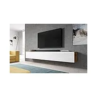furnix lowboard bargo meuble tv bas, blanc, commode de 200 x 34 x 32 cm l x h x p (2 x 100), avec éclairage led, 2 compartiments avec porte « push click », montage mural possible