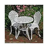 lazy susan table de bistrot ronde blanche de 65 cm avec 2 chaises de bistrot roses - aluminium moulé de sable durable - résistant aux intempéries - inoxydable - faible entretien