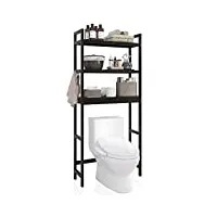 smibuy Étagère de rangement de salle de bain, étagère de rangement autonome en bambou pour toilettes avec 3 étagères réglables (noir)