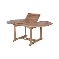 kayu table d'extérieur en teck massif forme octogonale avec allonge 120 à 180cm x 120cm. table jardin en bois exotique de teck finition brute et rallonges papillon 116