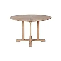 kayu 121 table de jardin ronde fixe d120cm en teck massif. table extérieur ronde en bois exotique de teck finition brute