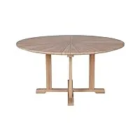 table de jardin ronde fixe d150cm en teck massif. table extérieur ronde en bois exotique de teck finition brute
