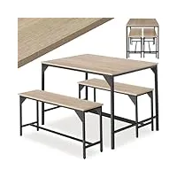 tectake® ensemble table et banc salle à manger en bois et acier table de salle à manger 2 bancs style industriel scandinave - chêne sonoma/marron clair industriel