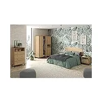 pegane ensemble chambre à coucher complète adulte coloris chêne doré (armoire + commode rangement + 2 chevets + tête de lit