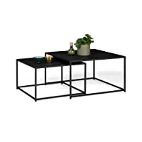 idmarket - lot de 2 tables basses gigognes davis 60/70 en métal noir mat design industriel