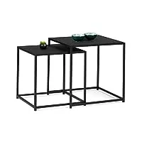 idmarket - lot de 2 tables basses gigognes davis 40/45 en métal noir mat design industriel