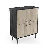 buffet industriel 4 portes ouvrantes noir et bois "arty" - meuble de rangement 4 portes - fabriqué en france - 607x285x757mm