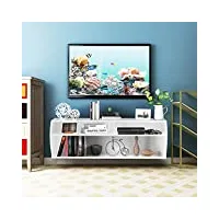 costway meuble tv mural, banc tv suspendu avec trou de câble et 3 compartiments ouverts, pour tv jusqu'à 140 cm, 123 x 41 x 41 cm (blanc)