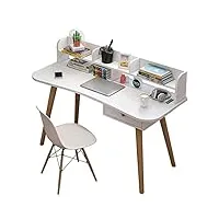 bureau informatique, table d’étude bureau minimaliste moderne blanc avec bureau à jambe de bois pc bureau d'ordinateur portable avec rack de rangement maison chambre à coucher mobilier dortoir student