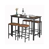 buybyroom table de bar avec tabouret de bar, table à manger, table de cuisine (120 x 60 x 90,5cm) avec 4 rembourré chaises (39 x 29 x 64,5cm), pour salle à manger, salon, style