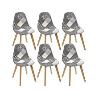 altobuy giada - lot de 6 chaises patchwork motifs grisés