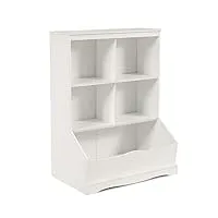 giantex meuble de rangement pour jouets à 3 niveaux avec un bac bibliothèque pour enfants et 4 compartiments ouverts, blanc/ gris (blanc)