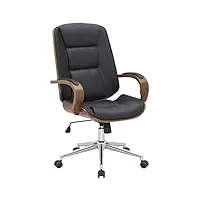 clp fauteuil de bureau yankton avec coque en bois et revêtement similicuir i chaise de bureau siège rembourrés i piètement métal, couleur:noyer/noir