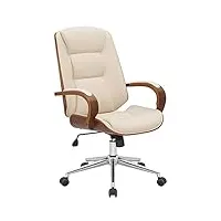 clp fauteuil de bureau yankton avec coque en bois et revêtement similicuir i chaise de bureau siège rembourrés i piètement métal, couleur:noyer/crème